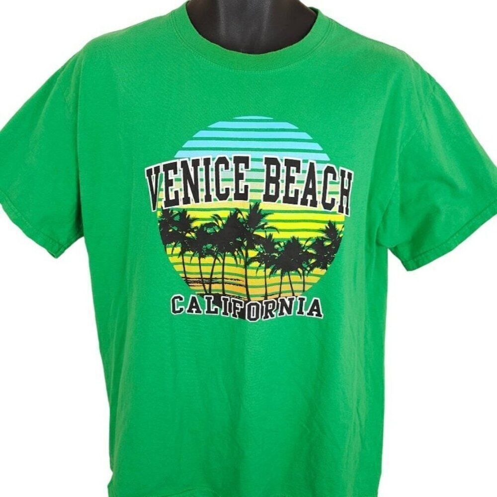 Vintage Venice Beach T Shirt Mens Size Large Green Y2K Travel Destination Cali